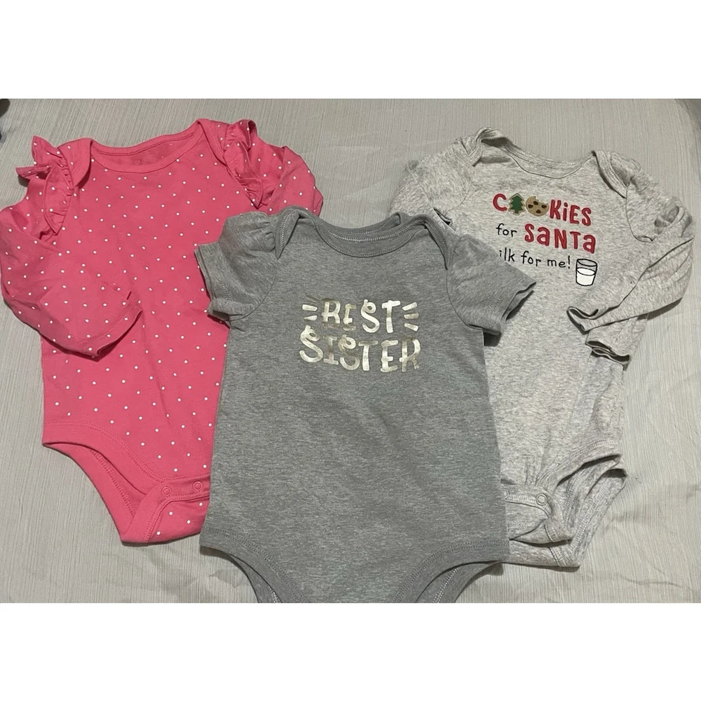3 Sets Of Twin Girls Bodysuits Size 12 Month